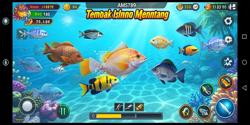 Screenshot gameplay AMS789 dengan aksi menembak ikan yang seru.
