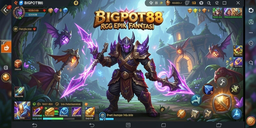 Gameplay RPG BIGPOT88 dengan karakter dan pertempuran yang mendebarkan.