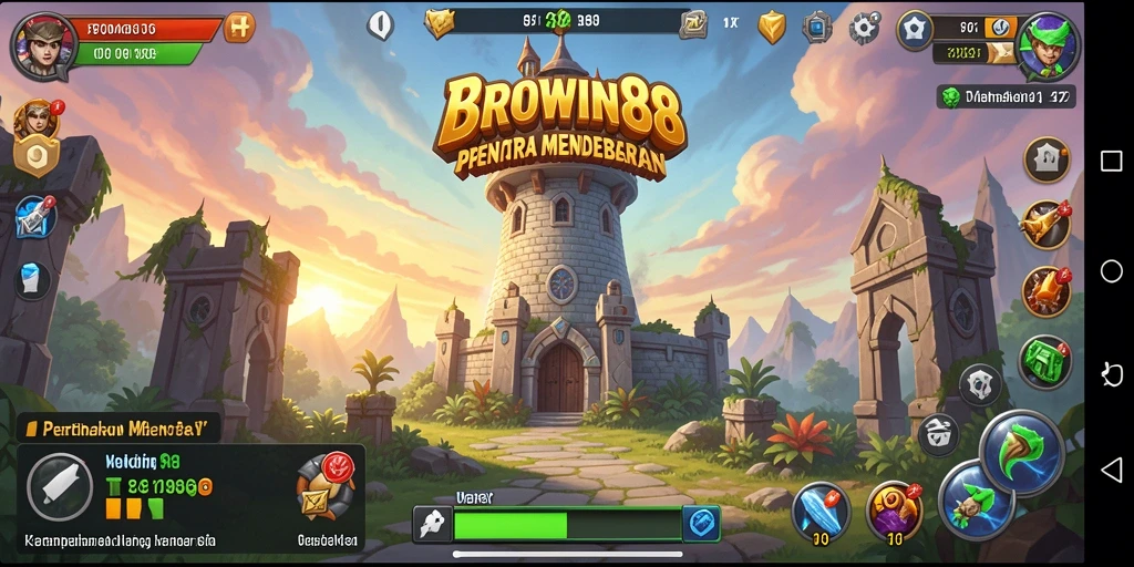 Tangkapan layar gameplay BROWIN88 menampilkan aksi menara pertahanan yang intens.