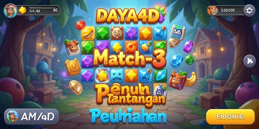 Screenshot DAYA4D menampilkan gameplay Match-3 yang seru dan berwarna.