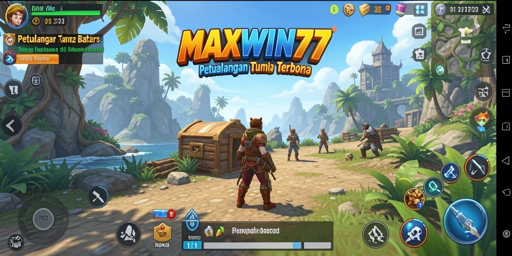 Tampilan gameplay MAXWIN77 menampilkan dunia terbuka yang luas dan interaktif.