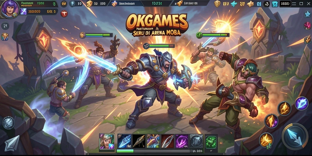 Gameplay seru di arena MOBA OKGAMES dengan karakter yang menarik.