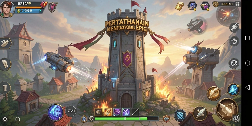 Tangkapan layar utama RP62RP yang menampilkan aksi Tower Defense.
