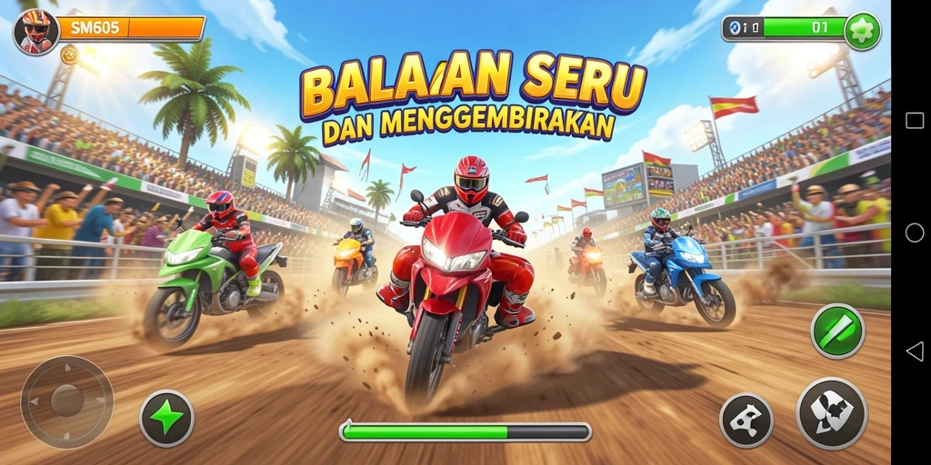 Tampilkan gameplay balapan yang mendebarkan dalam SM605.
