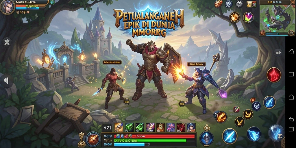 Screenshot utama V21 yang menampilkan aksi pertempuran MMORPG.